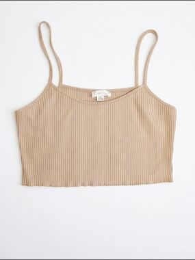 Rosevelvet Beige Ribbed Spaghetti Strap Crop Top Cami Plus Size 1X Y2K